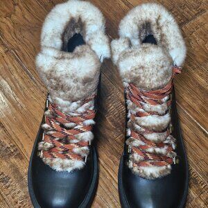 American Eagle Women Size 7.5M US Lug Sole Fake Fur Lined Black Combat Boots New